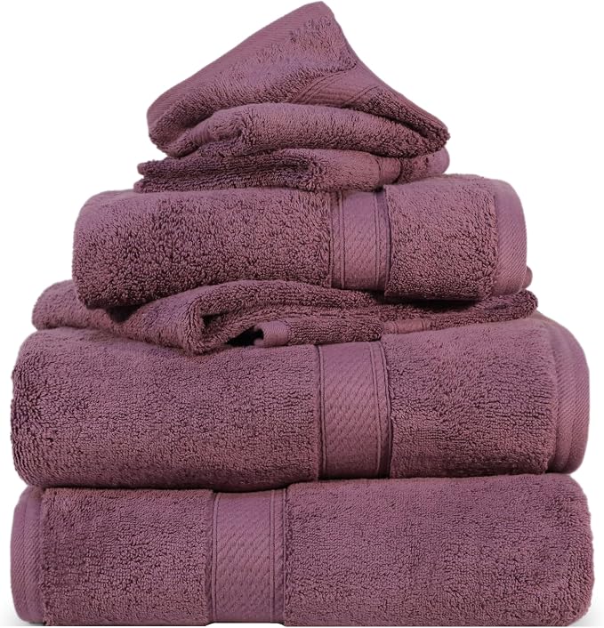 SUPERIOR Egyptian Cotton Ultra Plush & Absorbent, 6 Piece Set, Plum | Quick Dry by SUPERIOR
