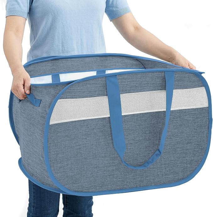 100L Collapsible Laundry Baskets, Foldable Dual Handles Laundry Hamper Blue | by Bemkoo