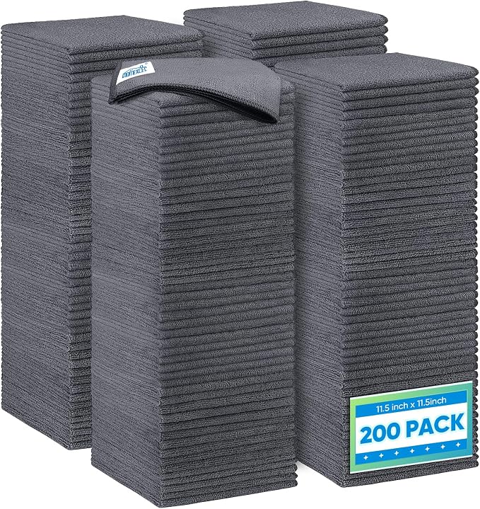 HOMEXCEL Grey Microfiber Cleaning Cloth 200 Pack, 11.5 x 11.5 inch Bulk Shop by HOMEXCEL