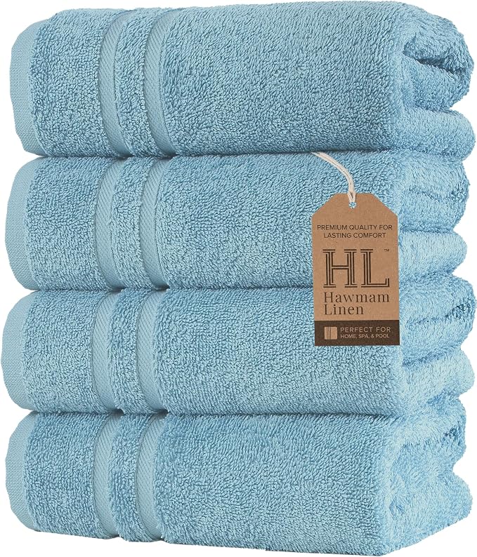 Hawmam Linen Light Blue Hand Towels 4 Pack Turkish Cotton Premium Quality Soft by HawmamLinen