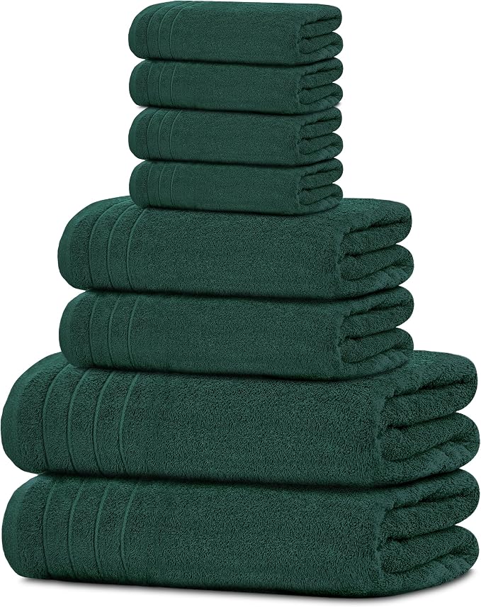 8 Piece Towel Set, 2 XL Bath, 2 Hand, 4 Washcloth, Hunter Green | 100% Cotton by TensTowels