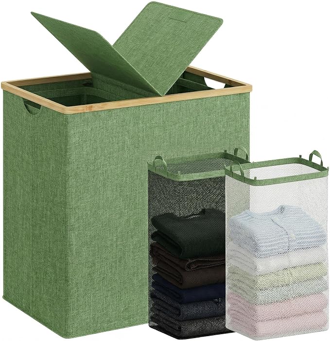 efluky Laundry Hamper with Lid, Double Laundry Basket with 2 Removable Bags by efluky