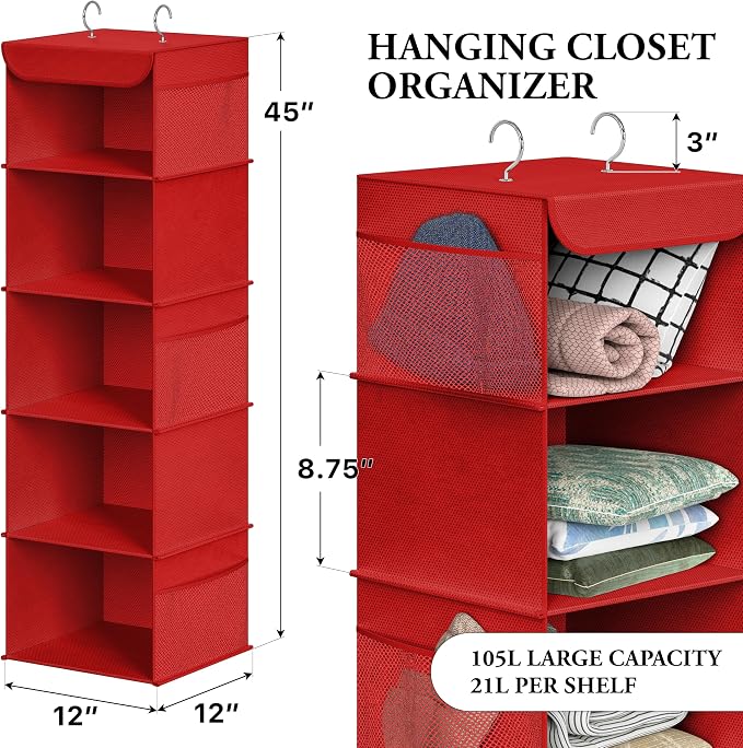 Simple Houseware 5 Shelf Hanging Closet Organizer, Top Support Metal Frame - Image 2