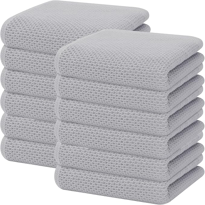 Homaxy 100% Cotton Waffle Weave Kitchen Dish Towels 12-Pack, Light Gray | 13 x by Homaxy