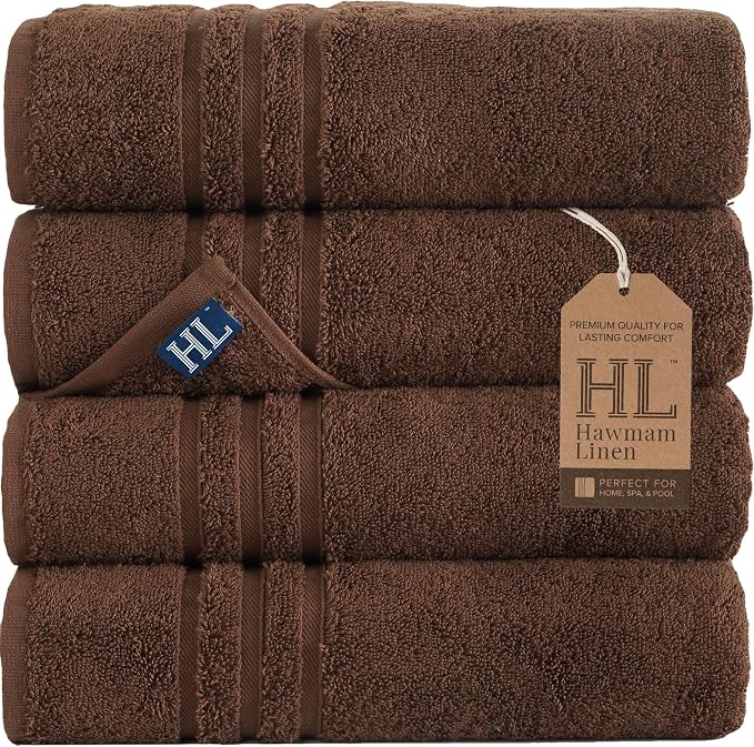 Hawmam Linen Brown Bath Towels 4 Pack Soft and Absorbent by HawmamLinen