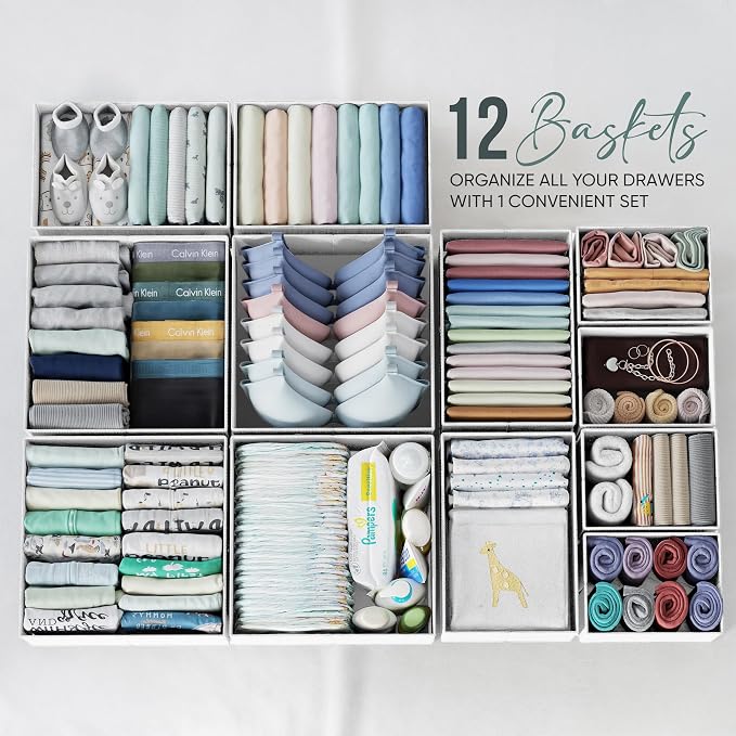 Drawer Organizer Clothes Set of 12 White-Grey - Image 4