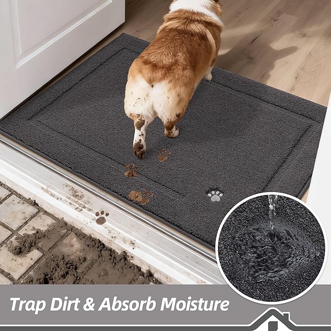 BEQHAUSE Dog Door Mat for Muddy Paws 32"x70" Dirt Trapper Absorbent Doormat Non Slip Entryway Rugs Washable Stain Resistant Welcome Floor Mat Soft Low-Profile for Front Back Door, Dark Grey