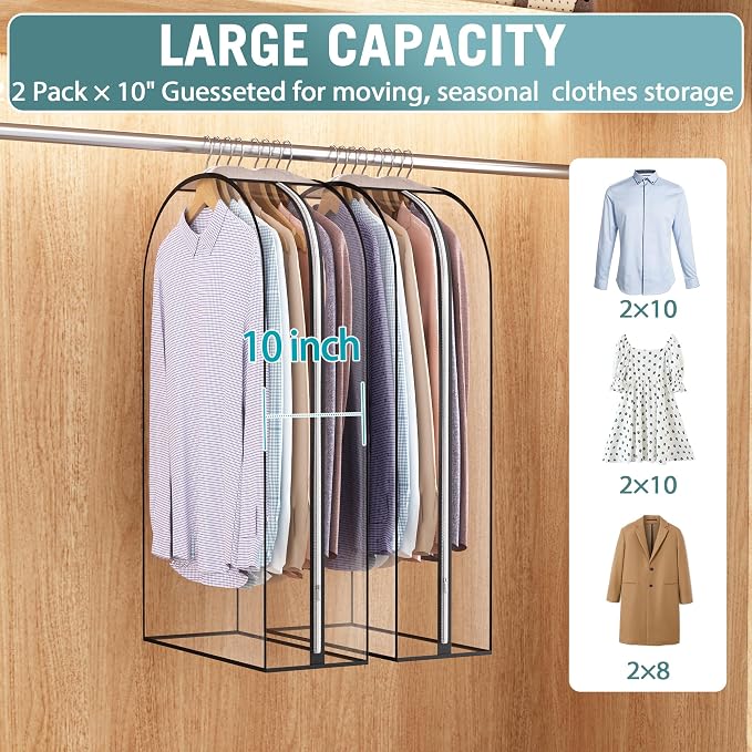 Liuoud Clear Garment Bags for Hanging Clothes 10” Gusseted, 2 Pack, 40” | Suit - Image 2