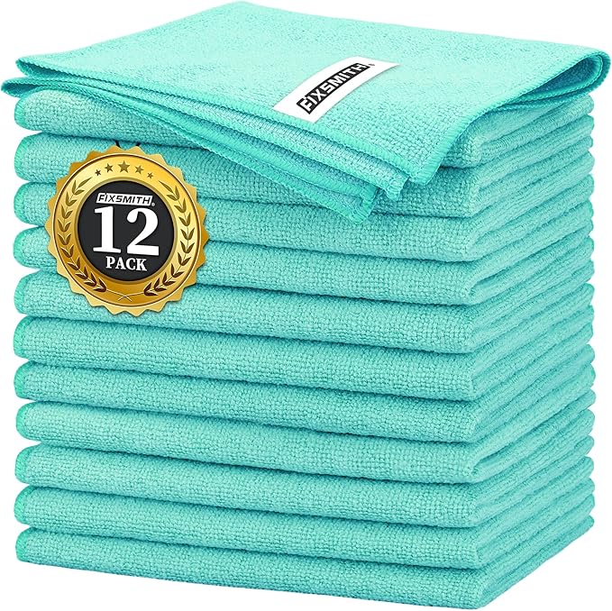 FIXSMITH Turquoise Microfiber Cleaning Cloth -Pack of 12, Highly Absorbent by FIXSMITH