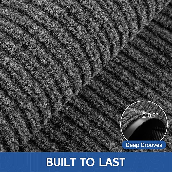 Front Door Mat, 4' x 6' Heavy Duty Indoor Outdoor Door Mat for Entryway, Commercial Door Mats Entrance, Low Profile Welcome Mats Non-Slip, Durable Rubber Backing Entry Mat for Patio, Home