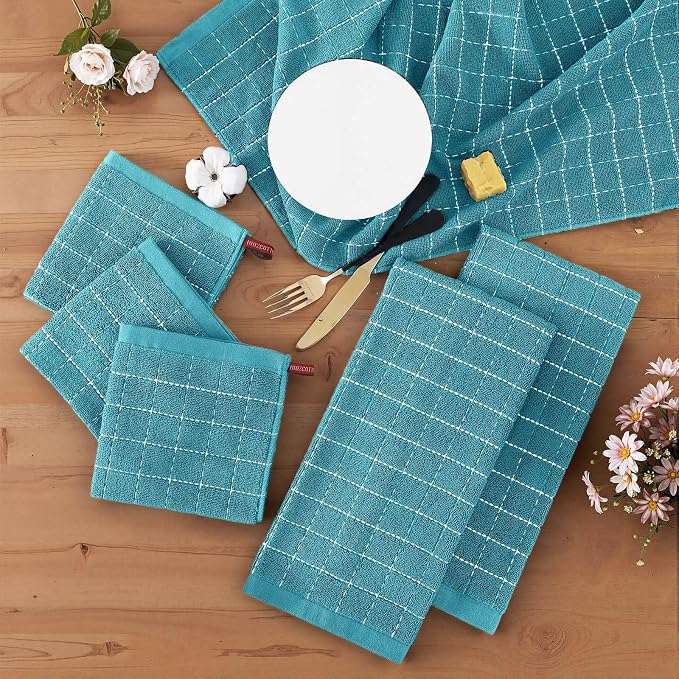 Homaxy Kitchen Towels and Dishcloths Set, Lake Blue - Image 2