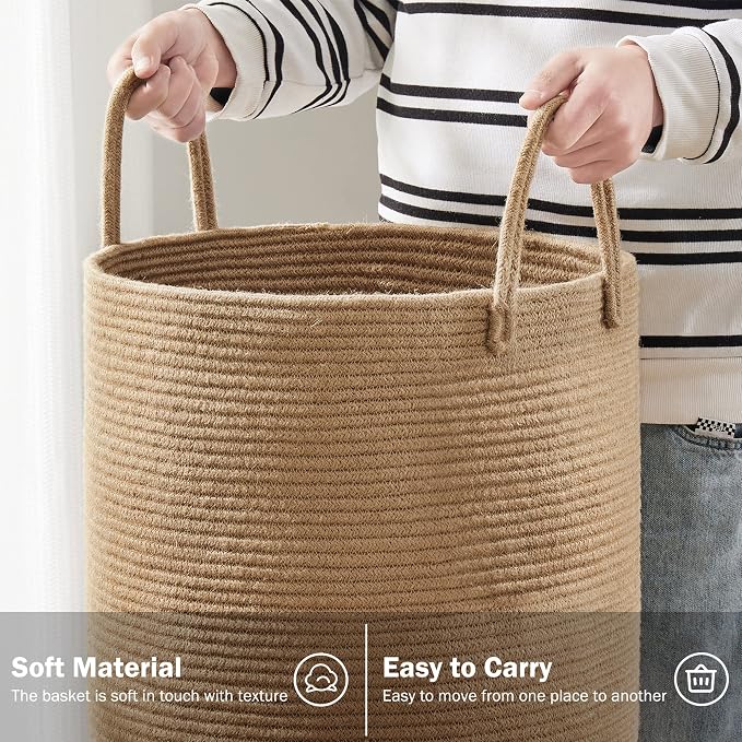 YOUDENOVA Jute Rope Laundry Hamper Basket, 58L Blanket Basket - Image 4