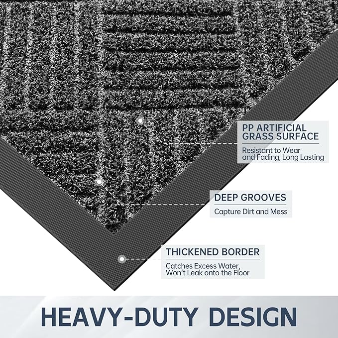 Front Door Mat, 5' x 4' Heavy Duty Indoor Outdoor Doormat, Non-Slip Backing Welcome Mats for Entryway, Low Profile, Commercial Door Mats