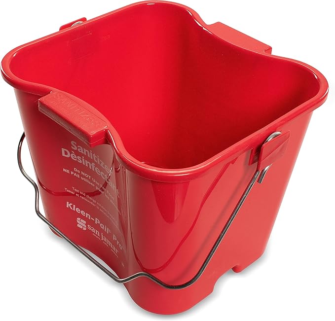 San Jamar Kleen-Pail Pro Sanitizer Pail Cleaning Bucket with Bail Handle for Cleaning, Kitchens, Restaurants, And Janitorial Use, Plastic, 8 Quarts, Red, (Pack of 12)