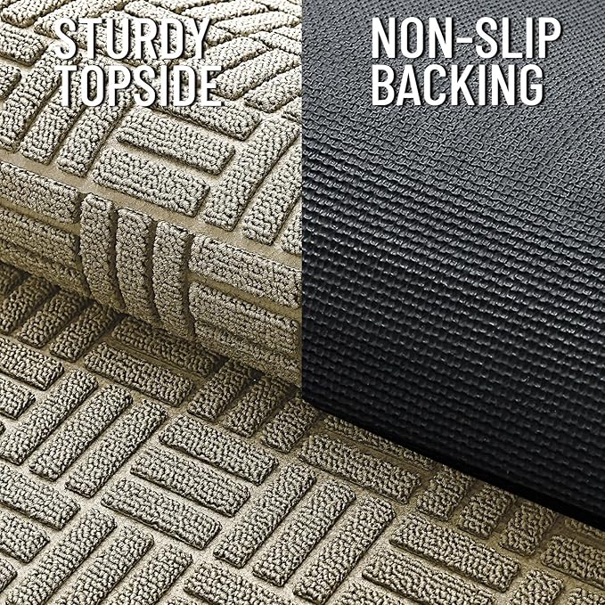 OLANLY Front Door Mat Outside Entrance 71x23, Absorbent, Heavy Duty Sturdy Natural Rubber Doormat Indoor Outdoor, Stain and Fade Resistant, Non-Slip Backing Low Profile Floor Mat for Entryway, Beige