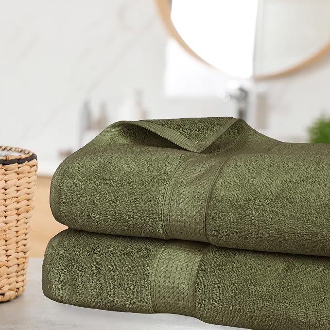 SUPERIOR Egyptian Cotton Pile Plush Bath Sheet, 2 Piece Set, Forest Green | - Image 2