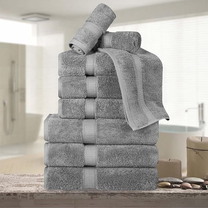 Superior Egyptian Cotton 800 GSM Plush & Absorbent, 9 Piece Set, Charcoal | - Image 2