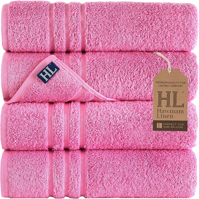 Hawmam Linen Pink Bath Towels 4 Pack Soft and Absorbent by HawmamLinen