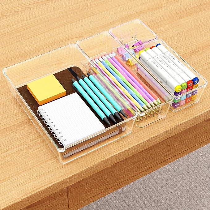 15 Pcs Clear Plastic Drawer Organizer, Makeup & Vanity Organizer | 4-Size - Image 6