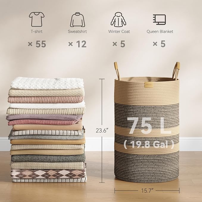 Nunsino 75L Striped Laundry Hamper - Image 4