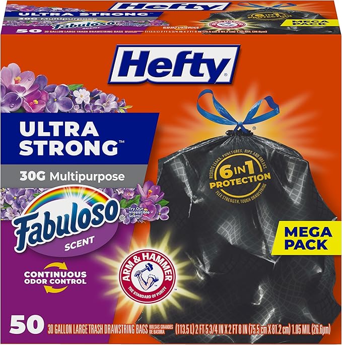 Hefty Ultra Strong 30 Gal Large Trash Bags, Fabuloso Lavender, 50ct | 30G Large by Hefty