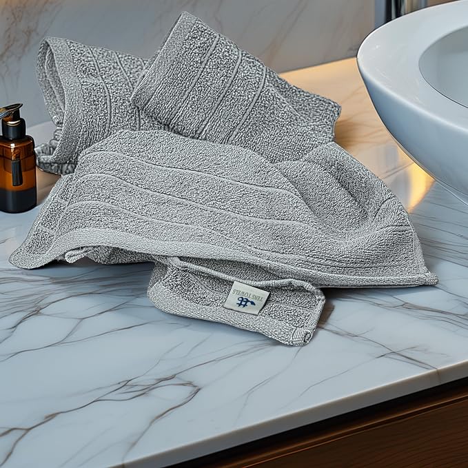 6 Piece Hand Towels Set 16 x 28 Inches, Cool Grey | 100% Cotton, Lighter Weight - Image 4