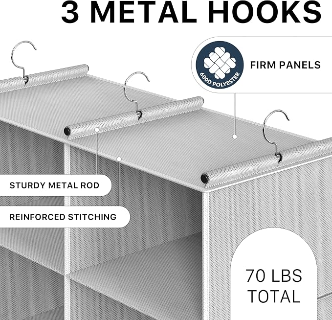 Simple Houseware 6 Shelf Double-Wide Hanging Closet Organizer, 3 Metal Hooks - Image 5