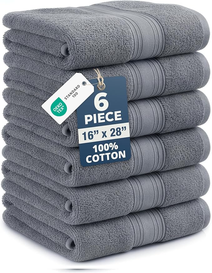 LANE LINEN Bath Hand Towels 100% Cotton 6 Pack 16x28 by LaneLinen