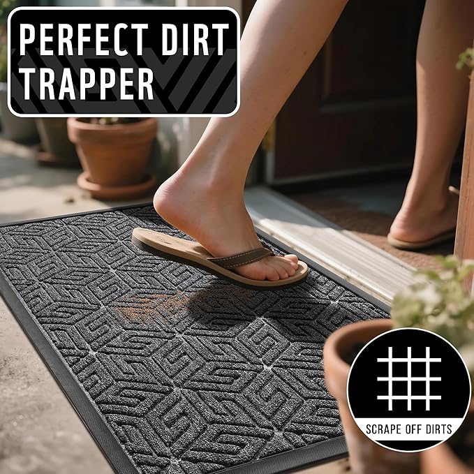 Yimobra Large Door Mat 47x24, All-Weather Waterproof Outdoor Mats for Front Door, Non Slip Rubber Doormat for Patio Proch Outside Entryway Indoor, Mix Grey