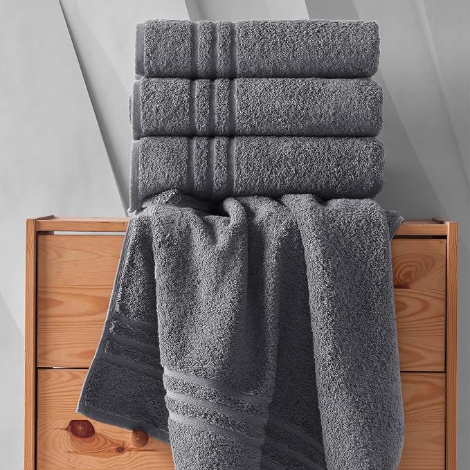 Hawmam Linen Grey Bath Towels Set of 4, Cotton Towel Soft Absorbent Quick Dry - Image 5