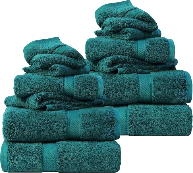 SUPERIOR Egyptian Cotton Ultra Plush & Absorbent, 12 Piece Set, Teal | by SUPERIOR