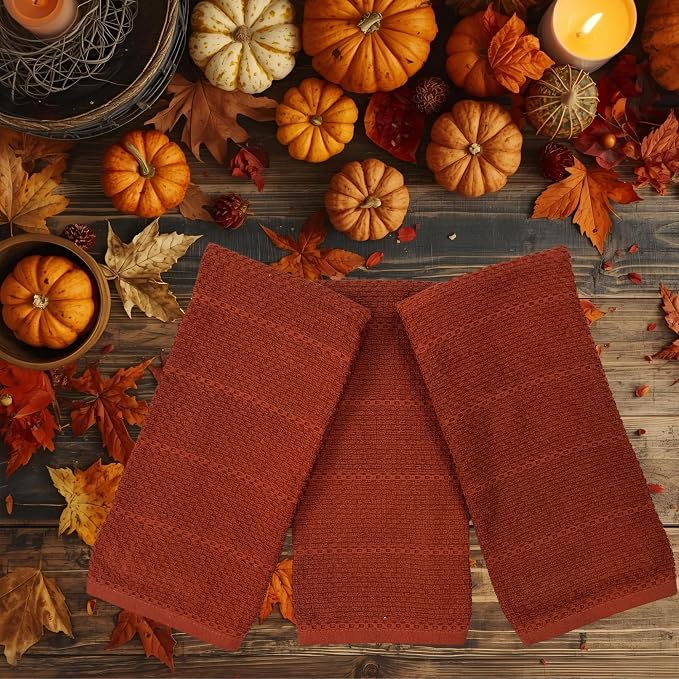 Cinnamon Maroon Rust Kitchen Dish Towels, 100% Cotton - Image 5