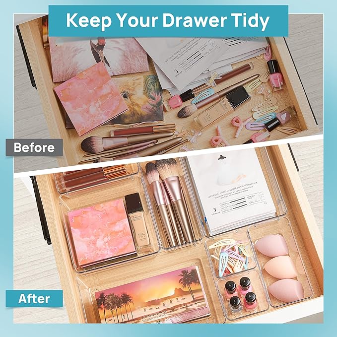 Vtopmart 15 PCS Clear Plastic Drawer Organizers Set, Vanity Organizer Trays | - Image 2