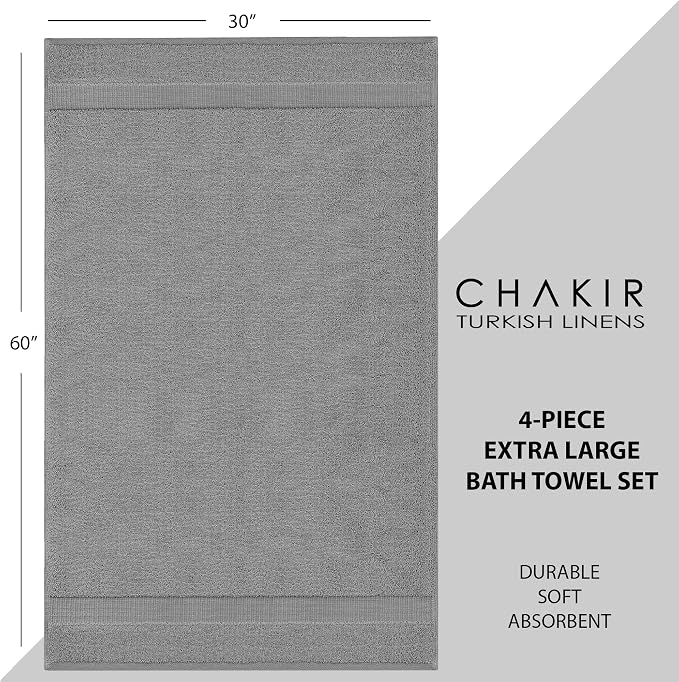 Chakir Turkish Linens 100% Cotton 4-Pack Bath Towels 30x60, 30x60 Extra Large - Image 6