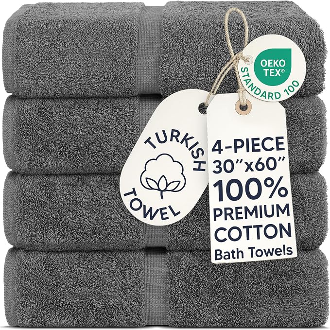 Chakir Turkish Linens 100% Cotton 2-Pack Bath Towels 30x60, Dark Gray | Premium by ChakirTurkishLinens