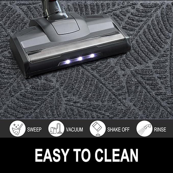 Colorxy Waterproof Doormat, Sturdy Natural Rubber Front Indoor Mat, Non Slip Low Profile Indoor Outdoor Door Mats, Stain and Fade Resistant Floor Mat, Easy Clean Patio Entrance Mat, 36''x24'', Grey