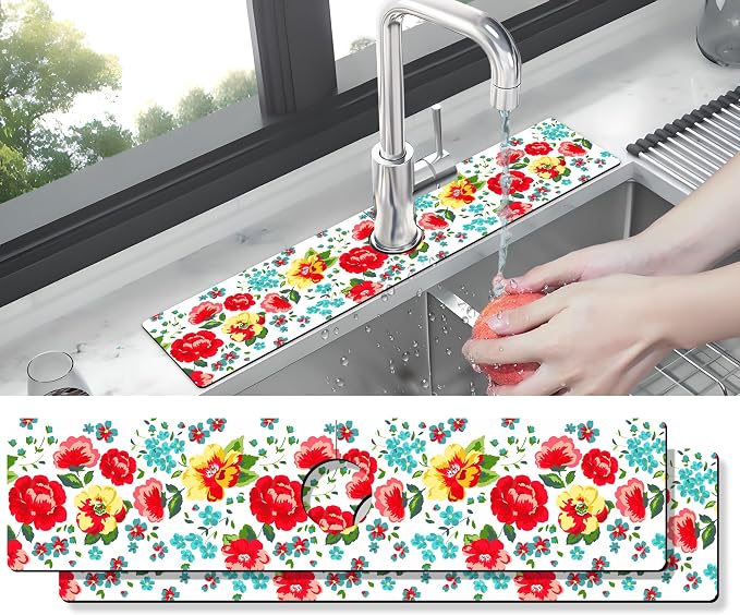 Kitchen Sink Splash Guard Faucet Mat -2 PC Super Absorbent Fast Drying Mat Sink by THIDEAPE