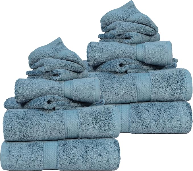 SUPERIOR Egyptian Cotton Ultra Plush & Absorbent, 12 Piece Set, Denim Blue | by SUPERIOR