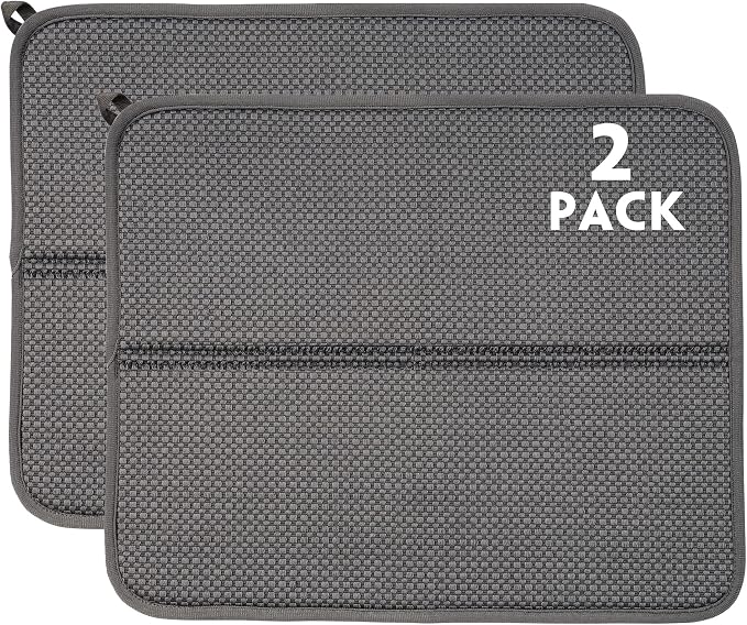 FRESHMINT Dish Drying Mats 2 Pack, Ultra Absorbent, Microfiber, Washable & by FRESHMINT