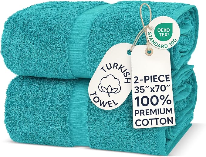 Chakir Turkish Linens 100% Cotton 2-Pack Bath Sheets 35x70, Aqua | Premium by ChakirTurkishLinens
