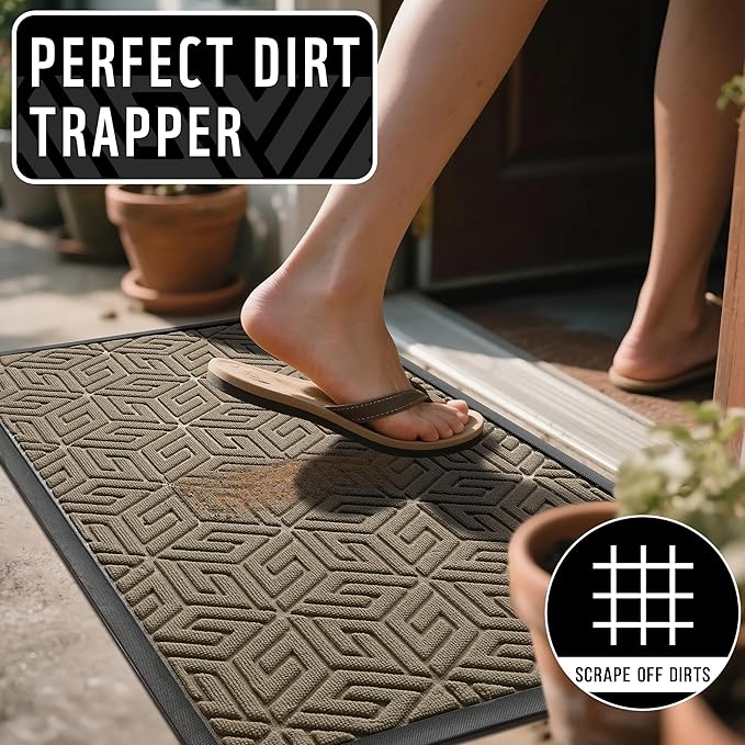Yimobra Doormat Outdoor Entrance 29.5x17, All-Weather Waterproof Outdoor Mats for Front Door, Non Slip Welcome Door Mat for Patio Proch Outside Entryway Indoor, Pale Khaki