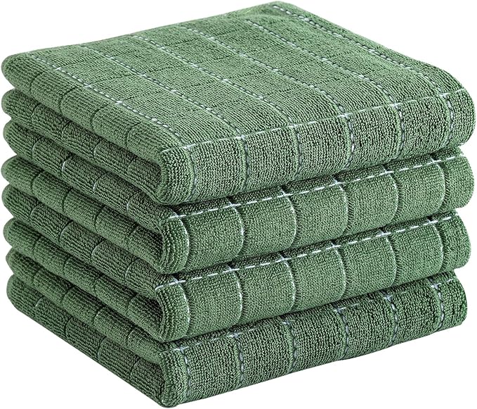 Homaxy 100% Cotton Terry Kitchen Towels, 4 Pack, Grass Green by Homaxy