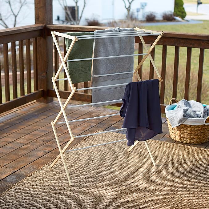 Household Essentials 5001 Collapsible Folding Wooden Clothes Drying Rack - Image 4