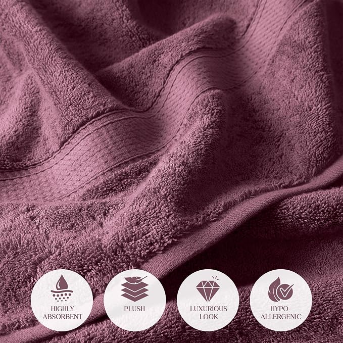 SUPERIOR Egyptian Cotton Ultra Plush & Absorbent, 3 Piece Set, Plum | Quick Dry - Image 5