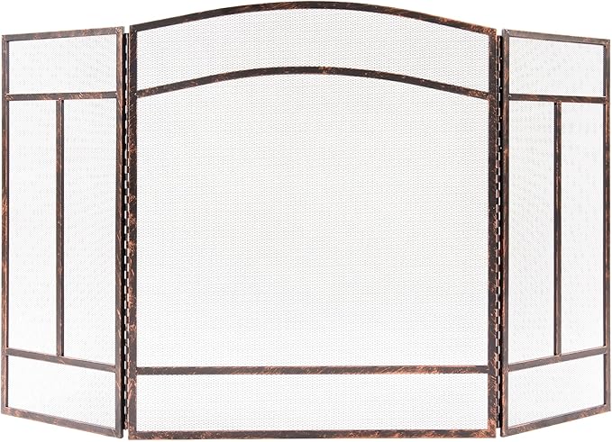 Fire Beauty Fireplace Screen 3 Panel Wrought Iron 48"(L) x 29"(H) Spark Guard Cover(Brushed Copper)