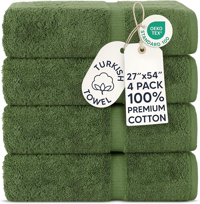 Chakir Turkish Linens 100% Cotton 4-Pack Bath Towels 27x54, Moss | Premium by ChakirTurkishLinens