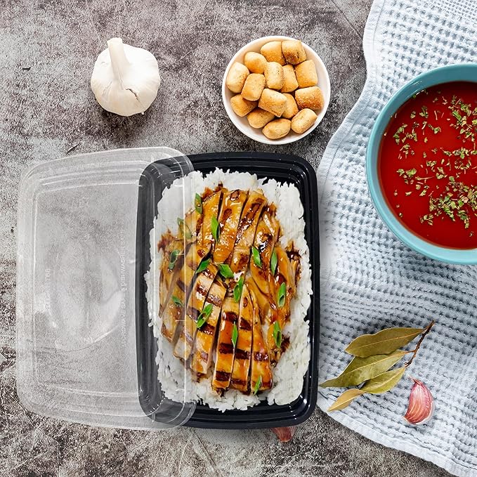 Ruthy's Outlet Meal Prep Containers W/Lids -Square Food Storage – BPA-Free| Stackable | Microwave | Freezer & Dishwasher Safe | Reusable Lunch Bento Box Portion Control & Planning (100 Pack, 24 oz)