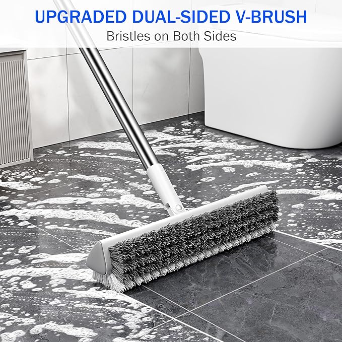 Grout Brush with Long Heavy Duty Handle, 180° Swivel Floor Scrub Brush - Image 5