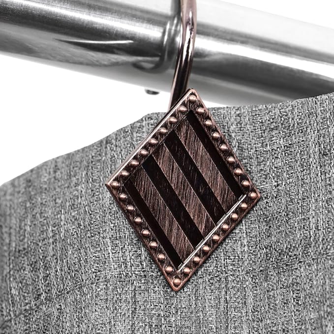 Vintage Bronze Shower Curtain Hooks: 12PCS Geometric Bathroom Curtain Ring | - Image 6