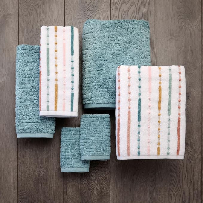 SKL Home CloudSoft/Modesto Stripe Bath Towel Set, Teal/Multi | 2 Bath towels - Image 8